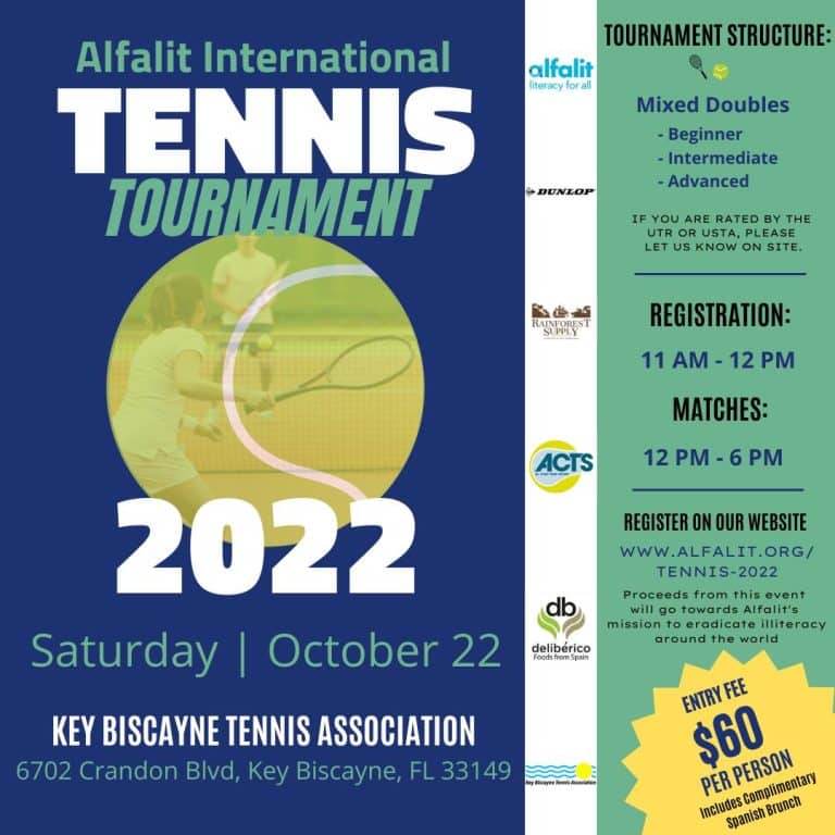 Come join us for Alfalit International’s First Annual Tennis Tournament!